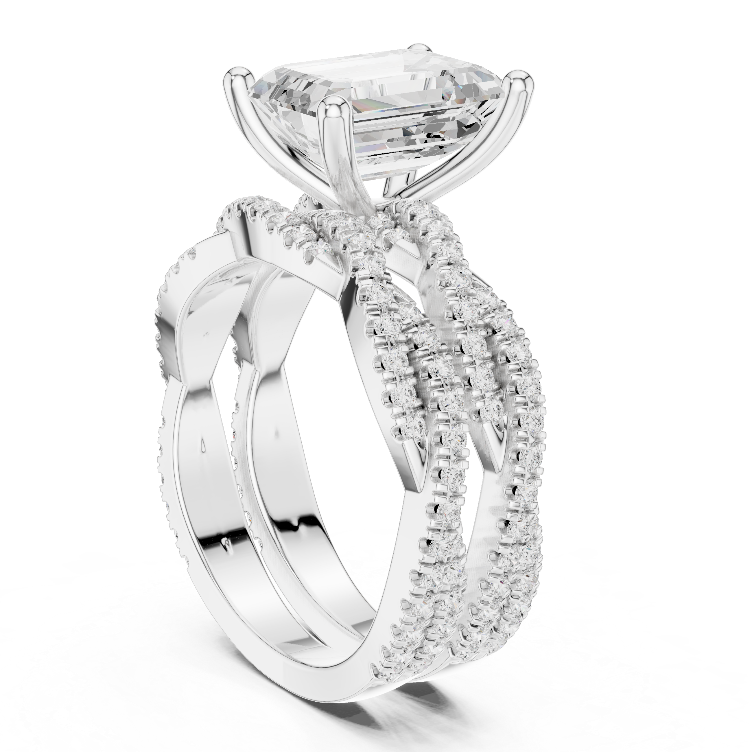 Emerald Cut Diamond Double-Band Ring