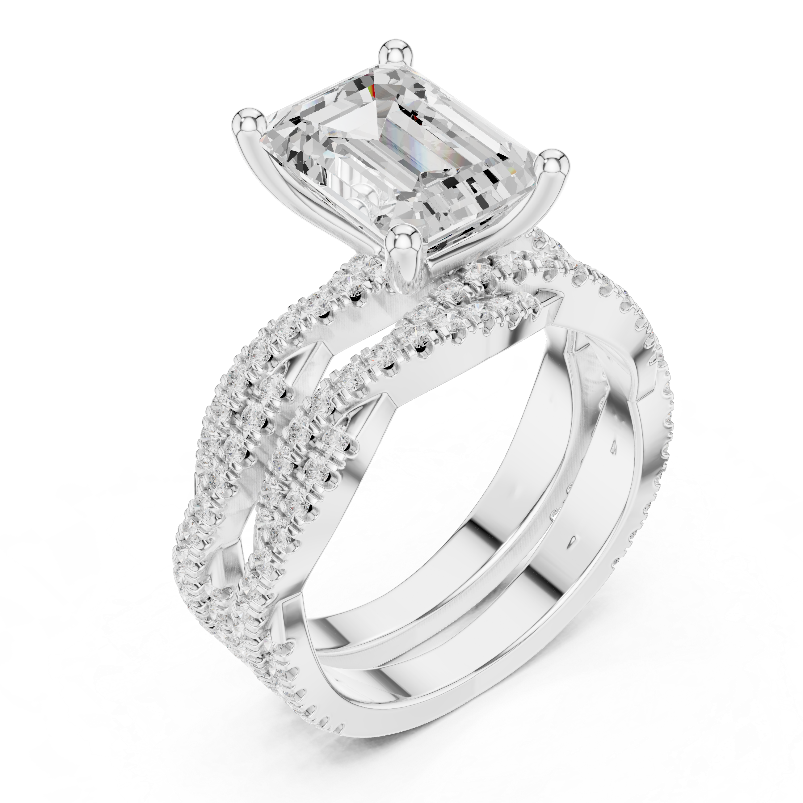 Emerald Cut Diamond Double-Band Ring