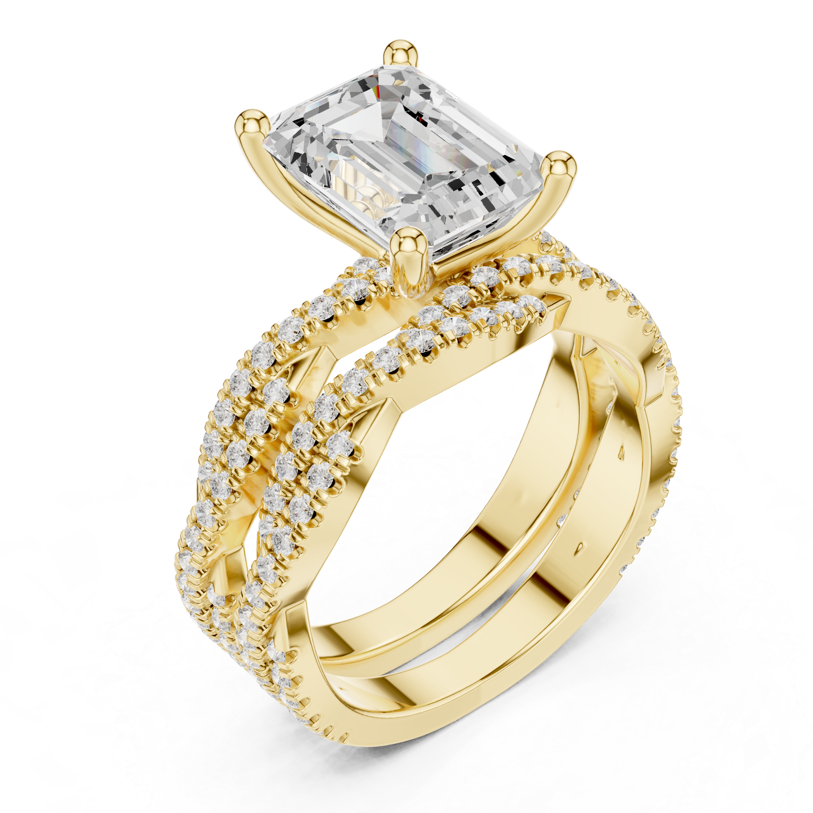 Emerald Cut Diamond Double-Band Ring