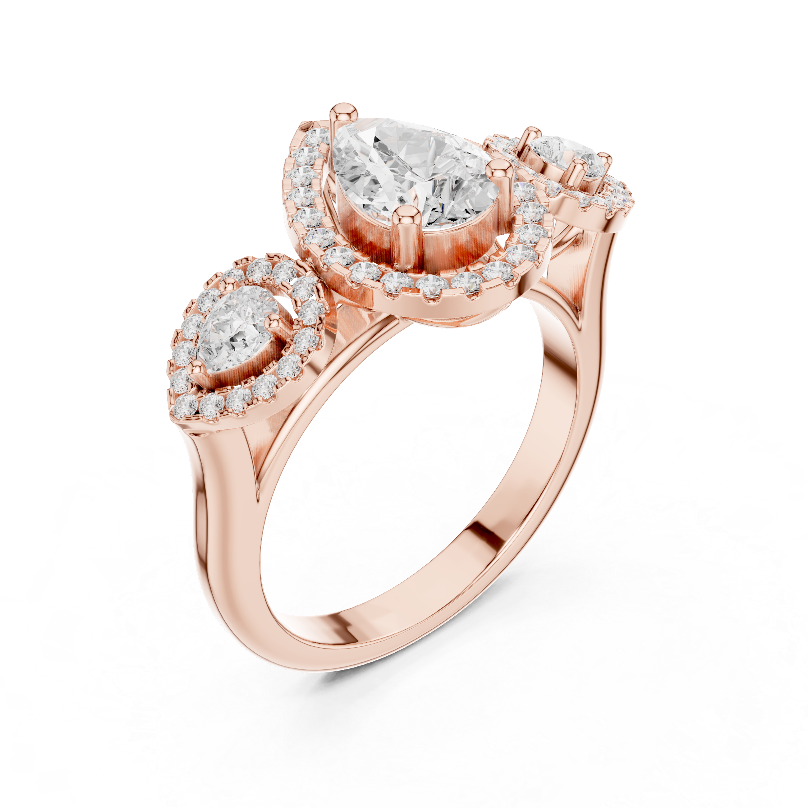 Pear-shaped center diamond and round diamond accents