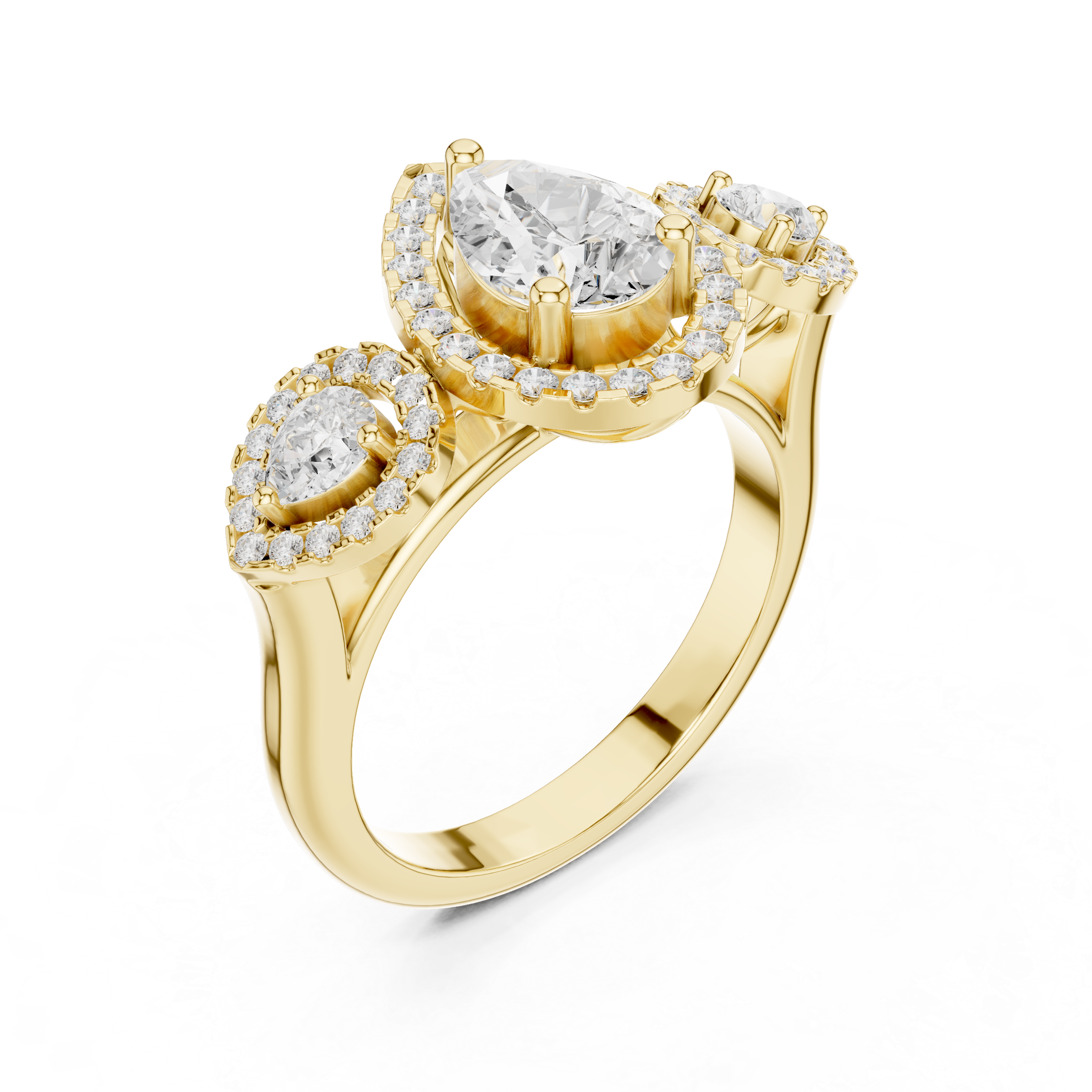 Pear-shaped center diamond and round diamond accents