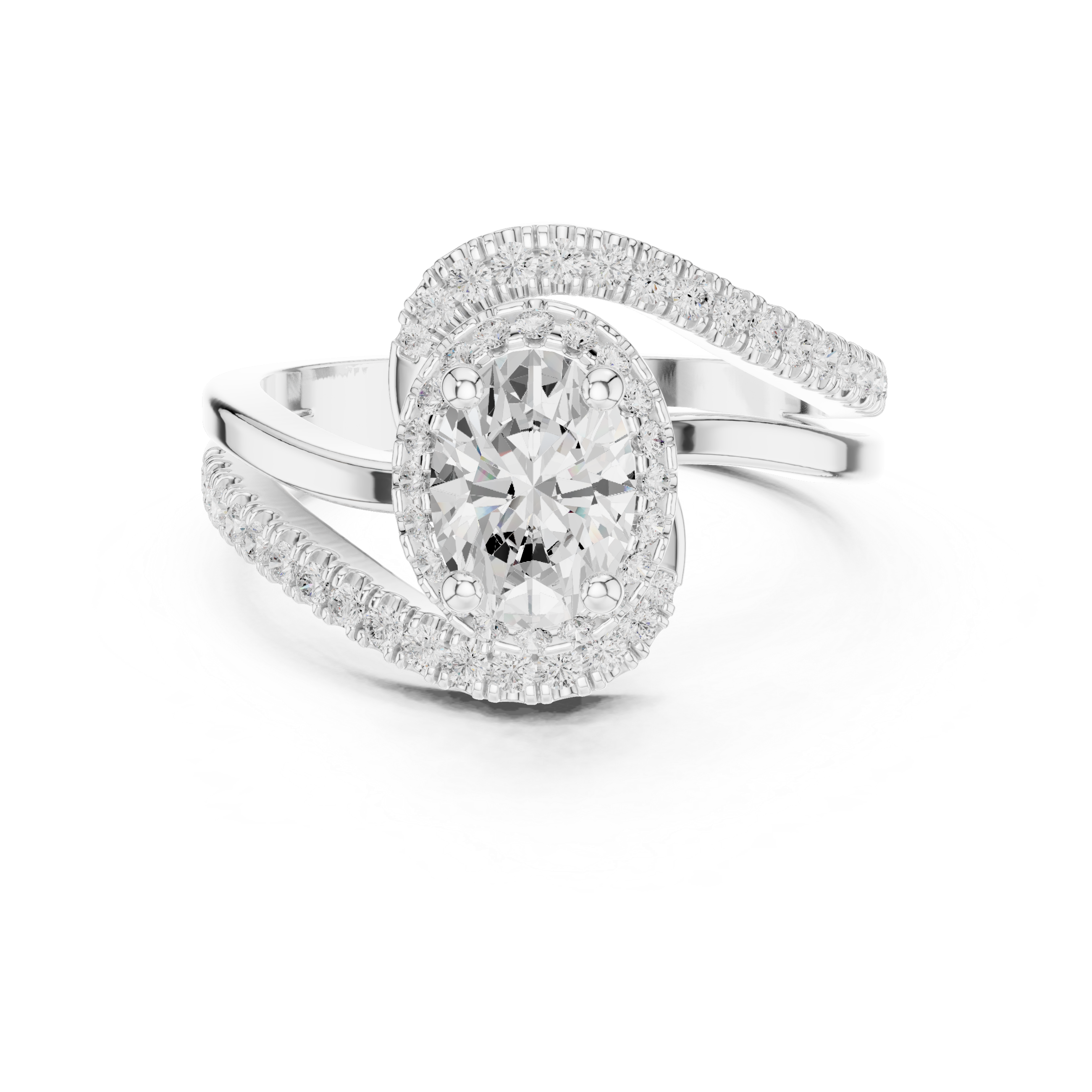 Oval center diamond and split shank pav‚ diamonds