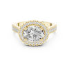 Ring with oval center diamond and pav‚ halo and band