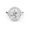 Round center diamond ring with a halo of mixed-sized round diamonds