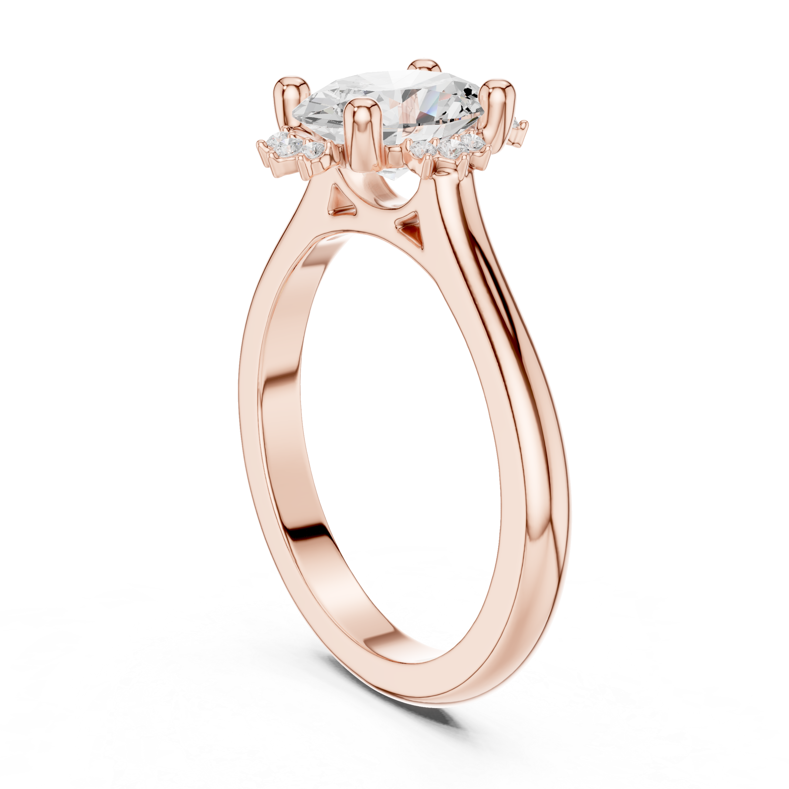 Oval cut diamond ring with a sleek band and sparkling side accents.