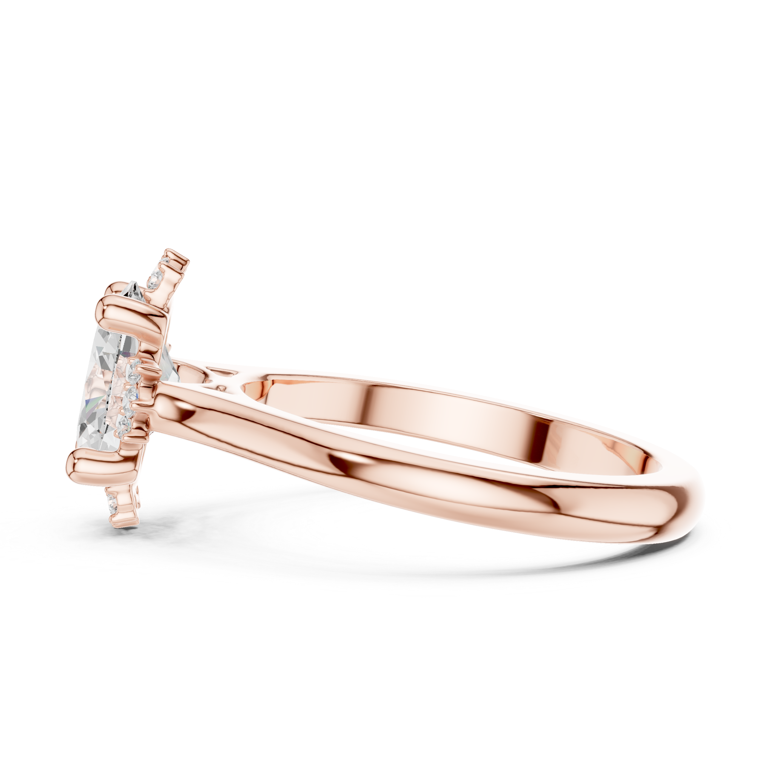 Oval cut diamond ring with a sleek band and sparkling side accents.