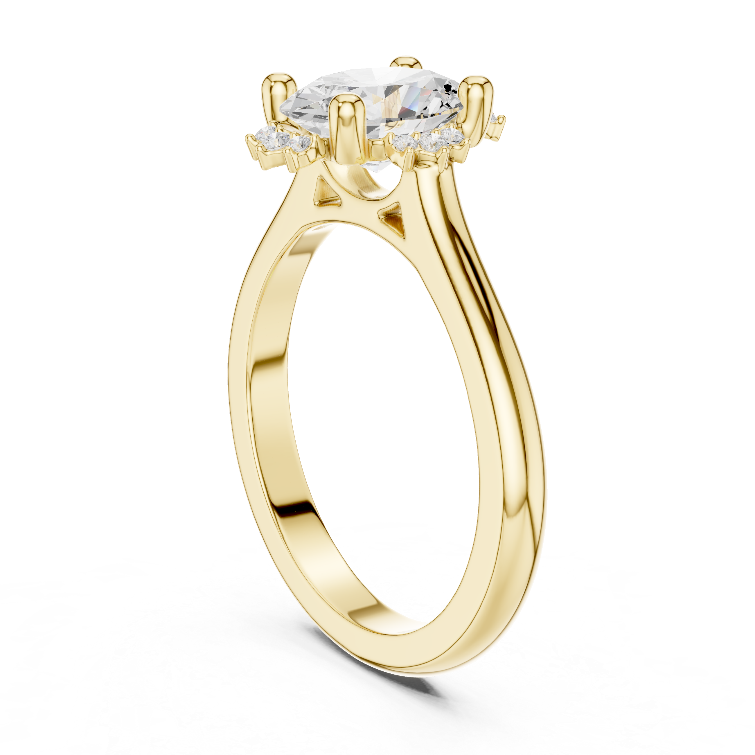 Oval cut diamond ring with a sleek band and sparkling side accents.