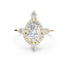 Pear cut diamond halo ring with dazzling marquise accent stones.