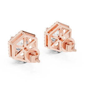 Hexa Halo Elegance: Rose Gold Diamond Studs