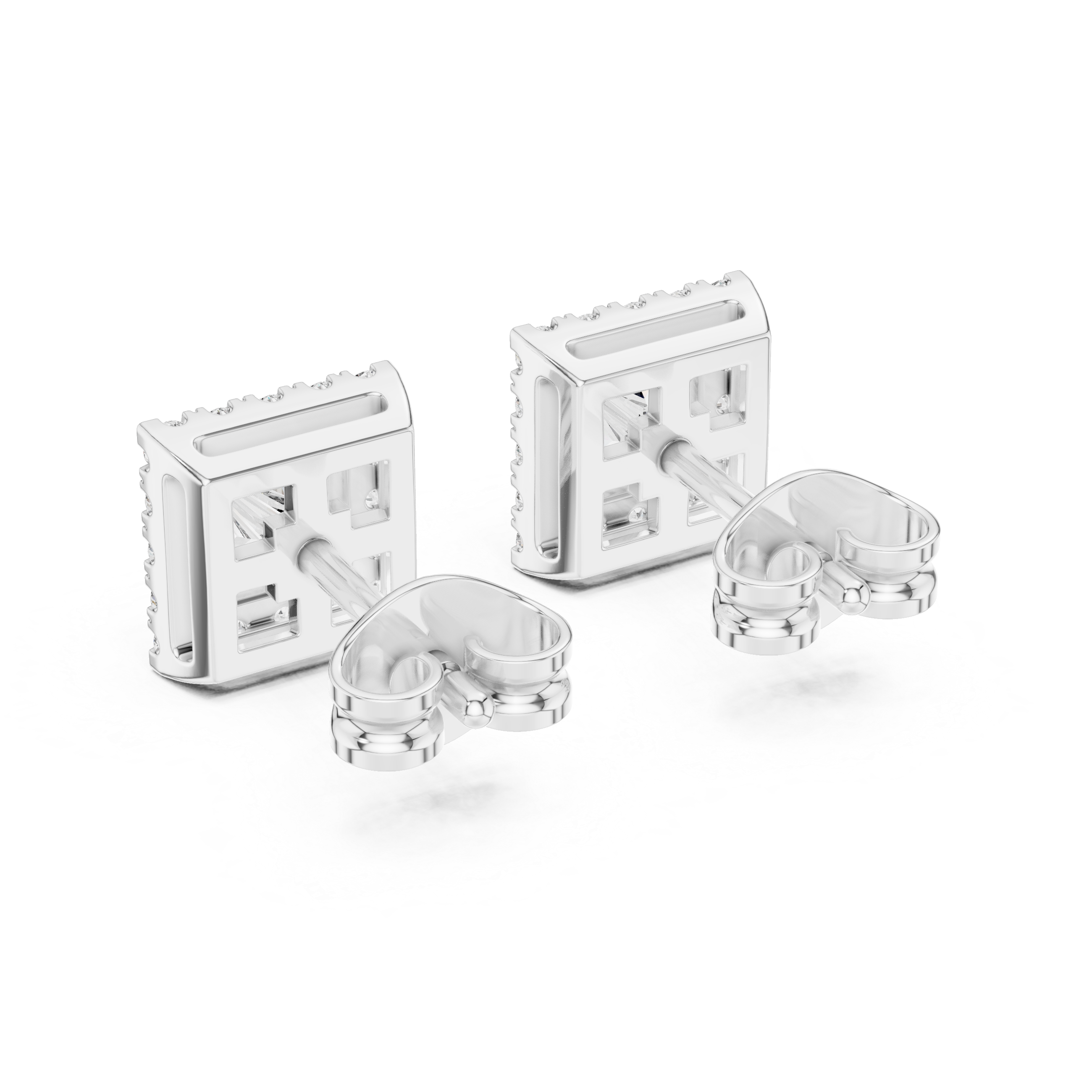 Radiant Halo Square Stud Earrings