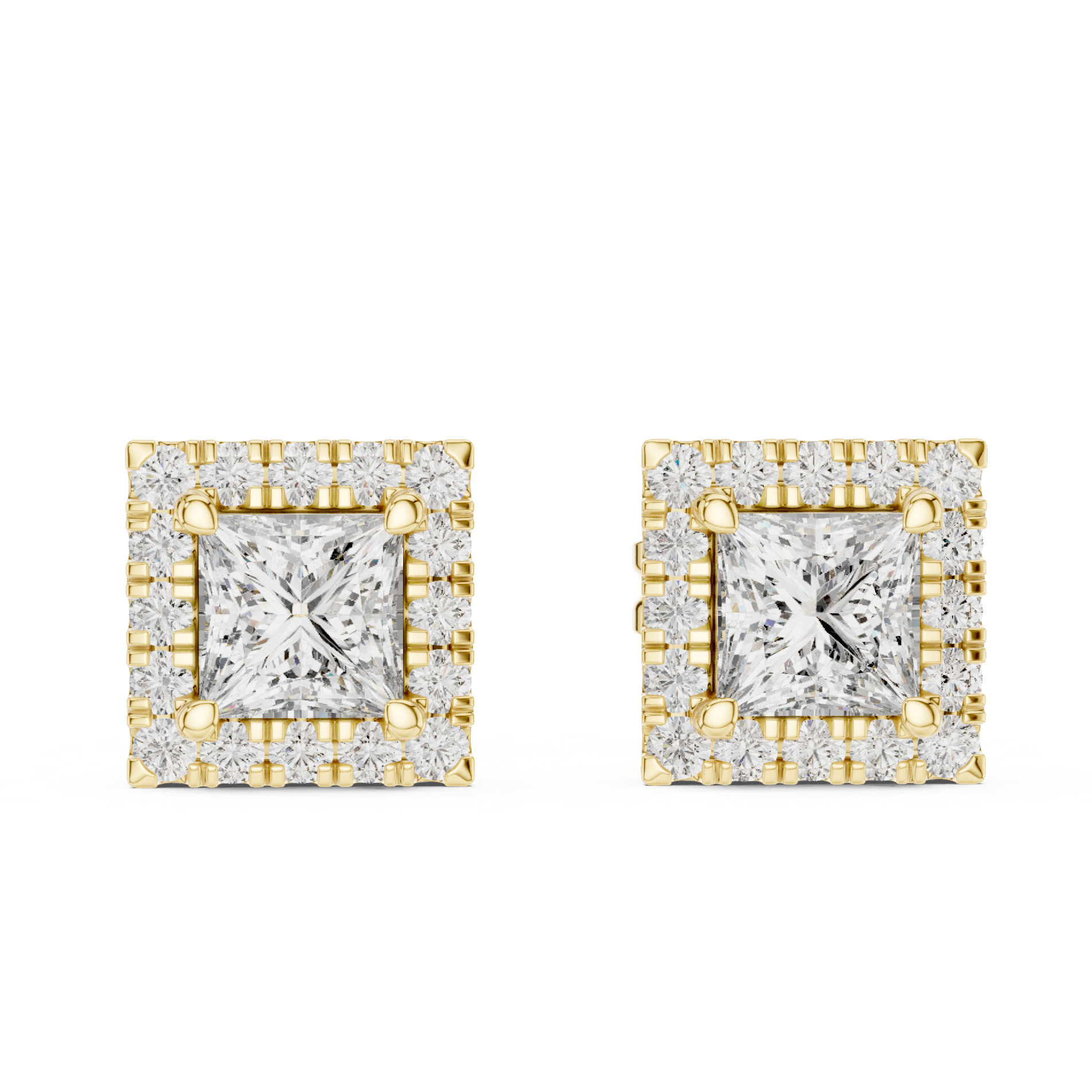 Radiant Halo Square Stud Earrings
