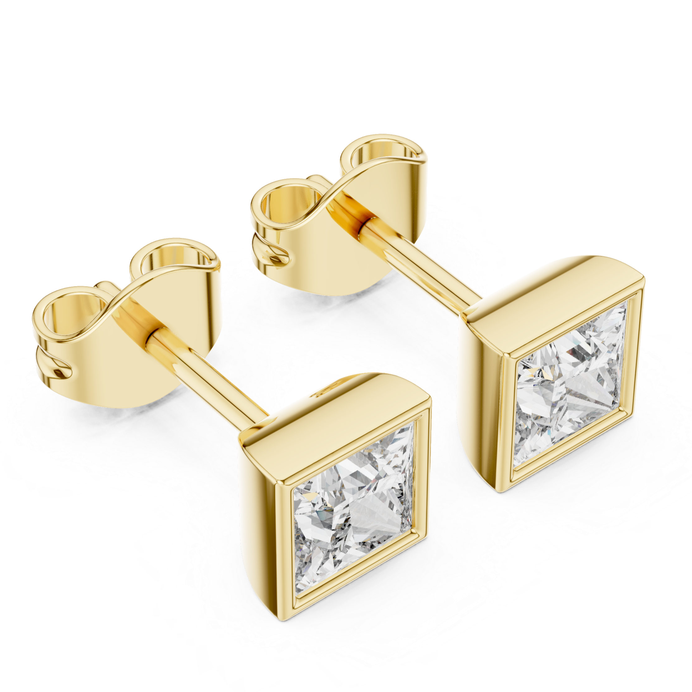 Sleek Square Diamond Stud Earrings in Bezel Setting