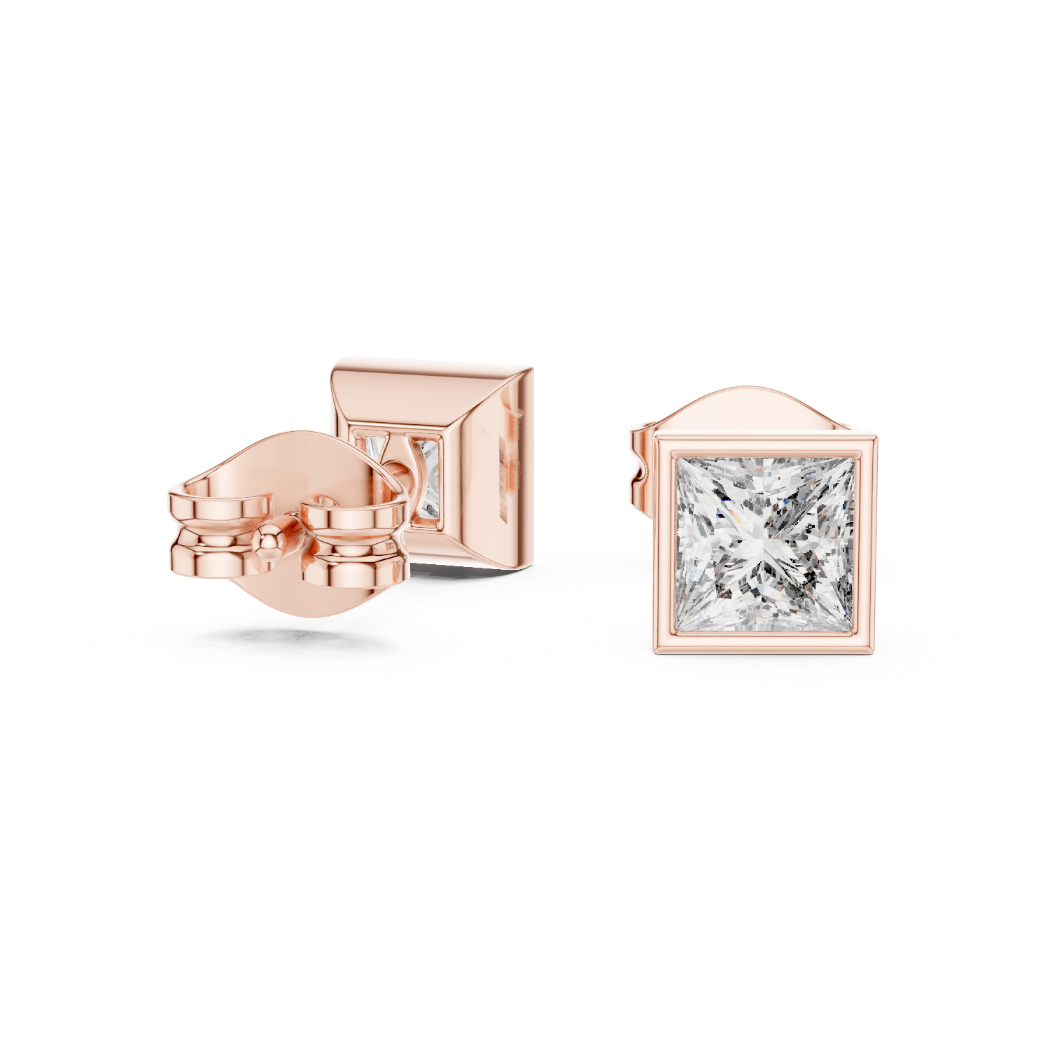 Sleek Square Diamond Stud Earrings in Bezel Setting