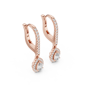 Radiant Drop:Diamond Halo Dangle Earrings