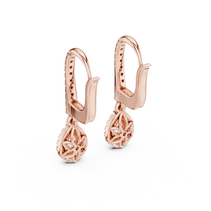 Radiant Drop:Diamond Halo Dangle Earrings