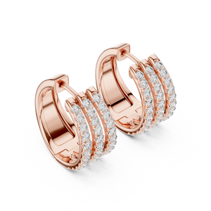 Radiant Rows: Triple-Row Diamond Hoop Earrings
