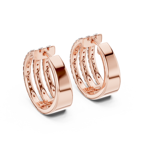 Radiant Rows: Triple-Row Diamond Hoop Earrings