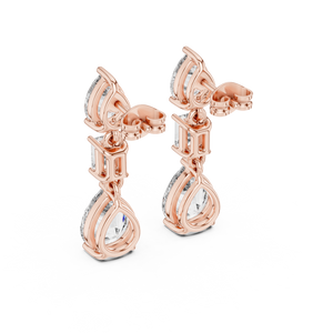Trio Radiance: Drop Earrings with Pear, Emerald, and Round Diamonds
