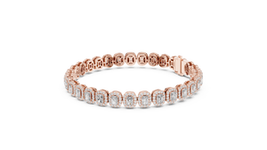 Vintage Inspired Gold Bracelet With Halo set Emerald Cut Diamonds