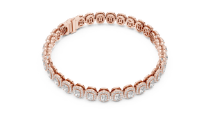 Vintage Inspired Gold Bracelet With Halo set Emerald Cut Diamonds