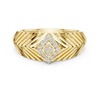 Chevron Pattern Gold Ring with Diamond Cluster