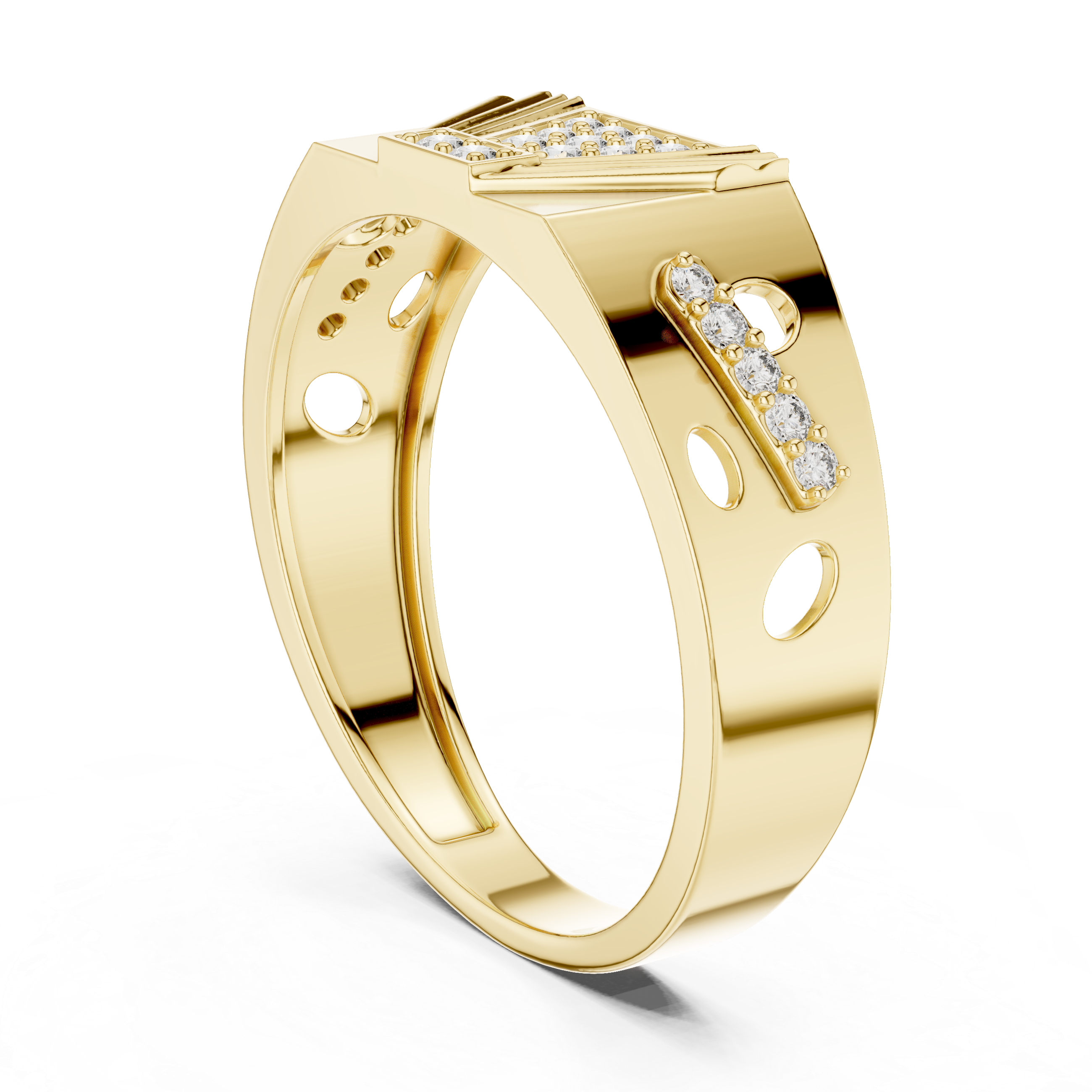 Art Deco-Inspired Rose Gold Ring with Diamond Cluster and Engraved Detailing