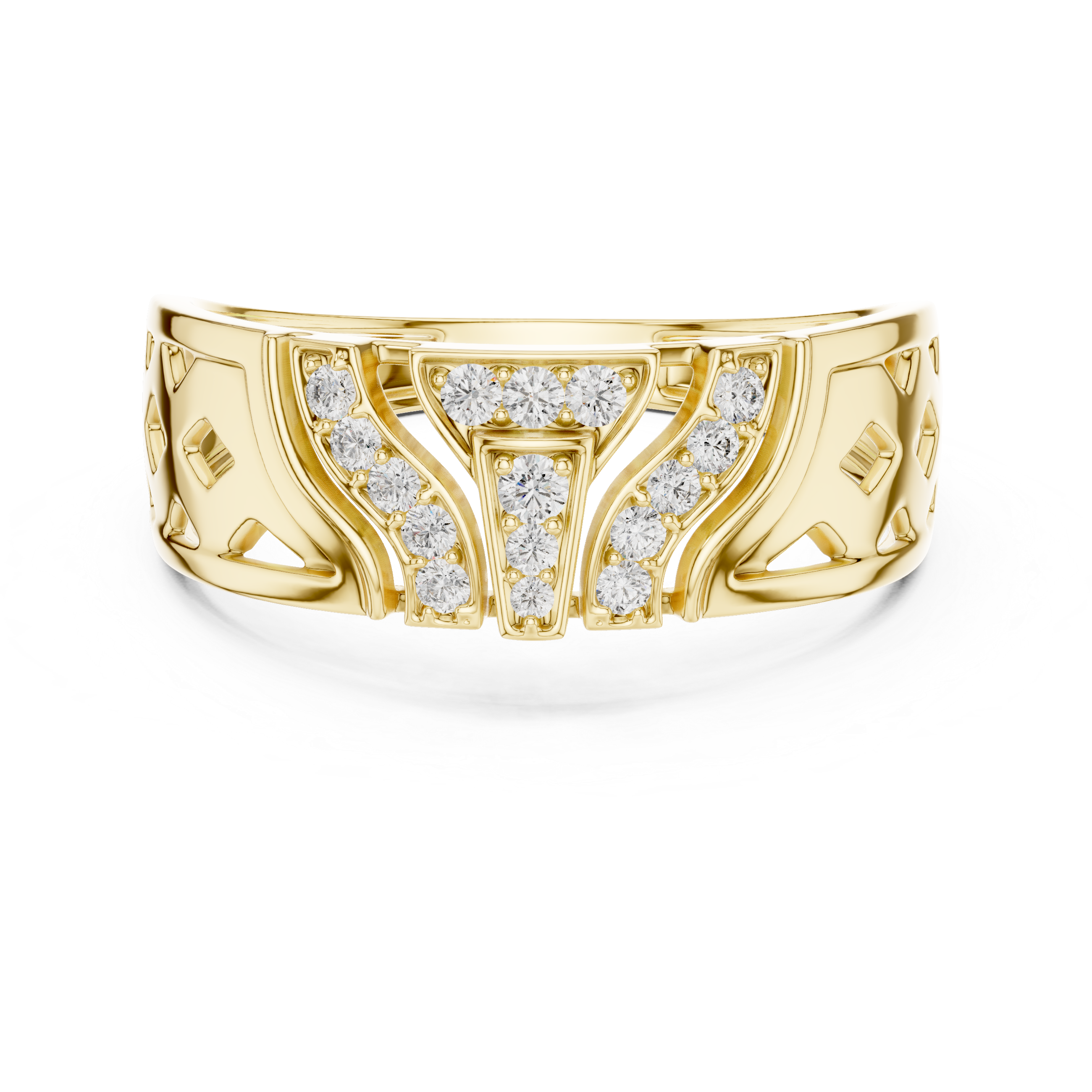 Yellow Gold Ring with Diamond Accents and Lattice-Inspired Design