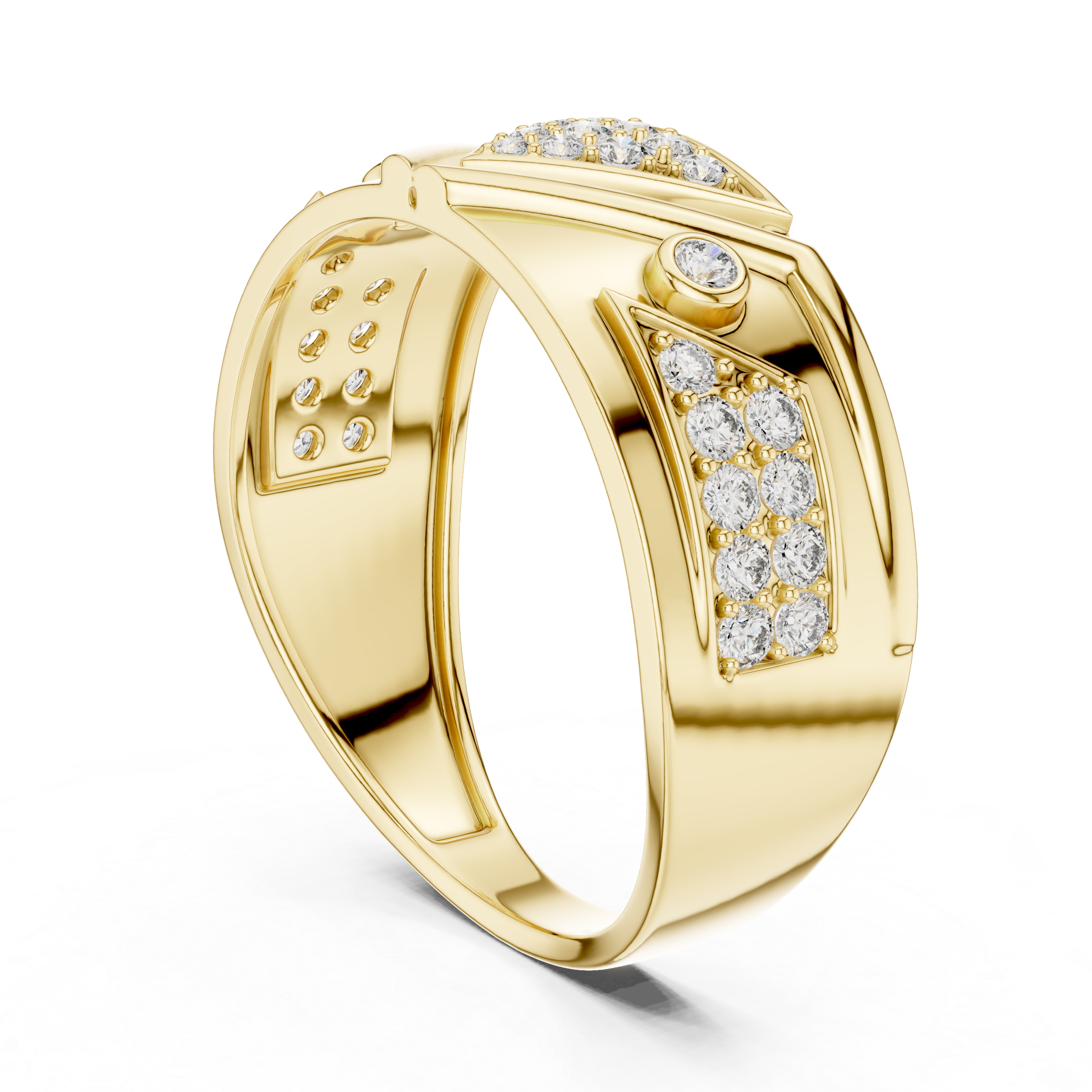 Stylish Yellow Gold Ring Featuring Clustered Diamonds