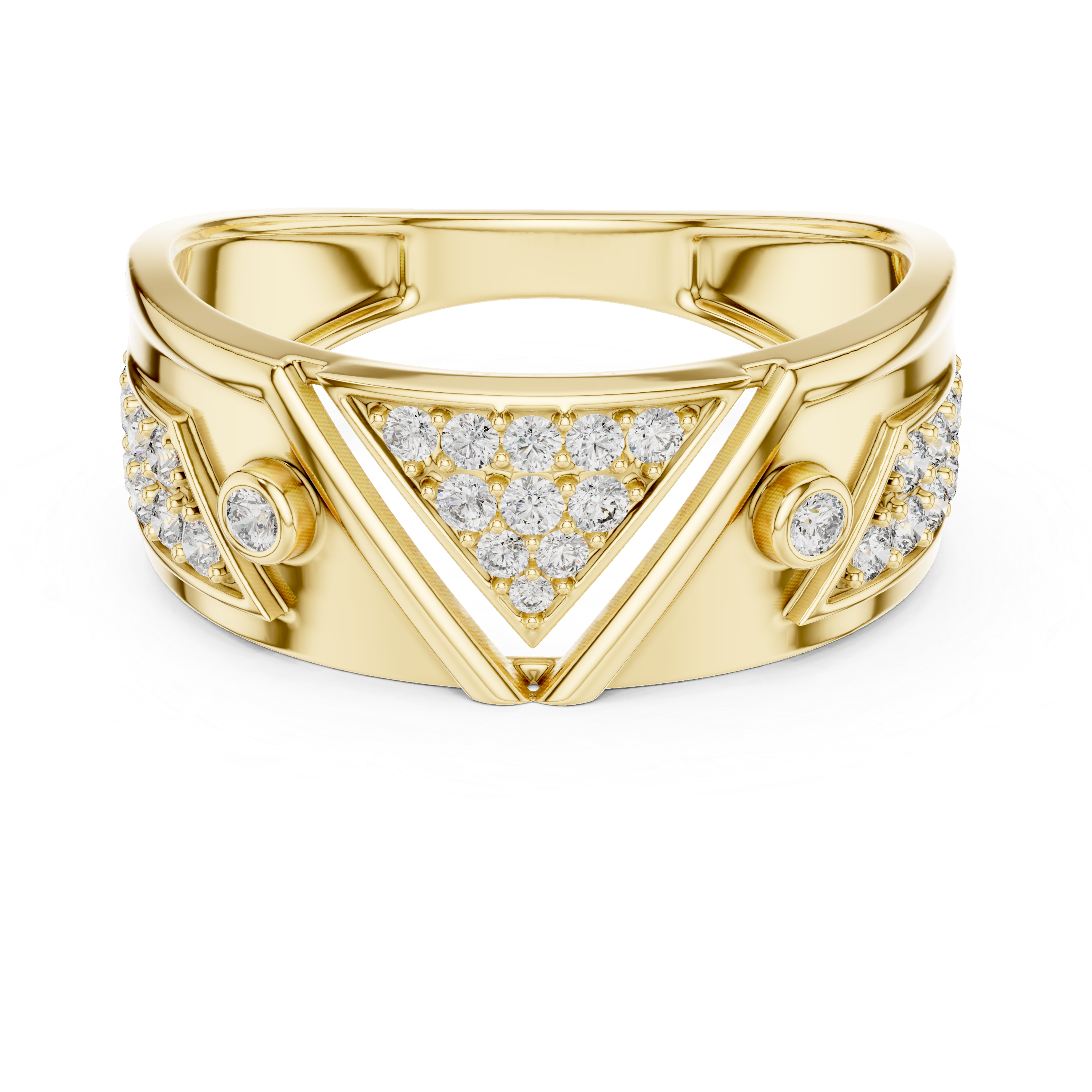 Stylish Yellow Gold Ring Featuring Clustered Diamonds