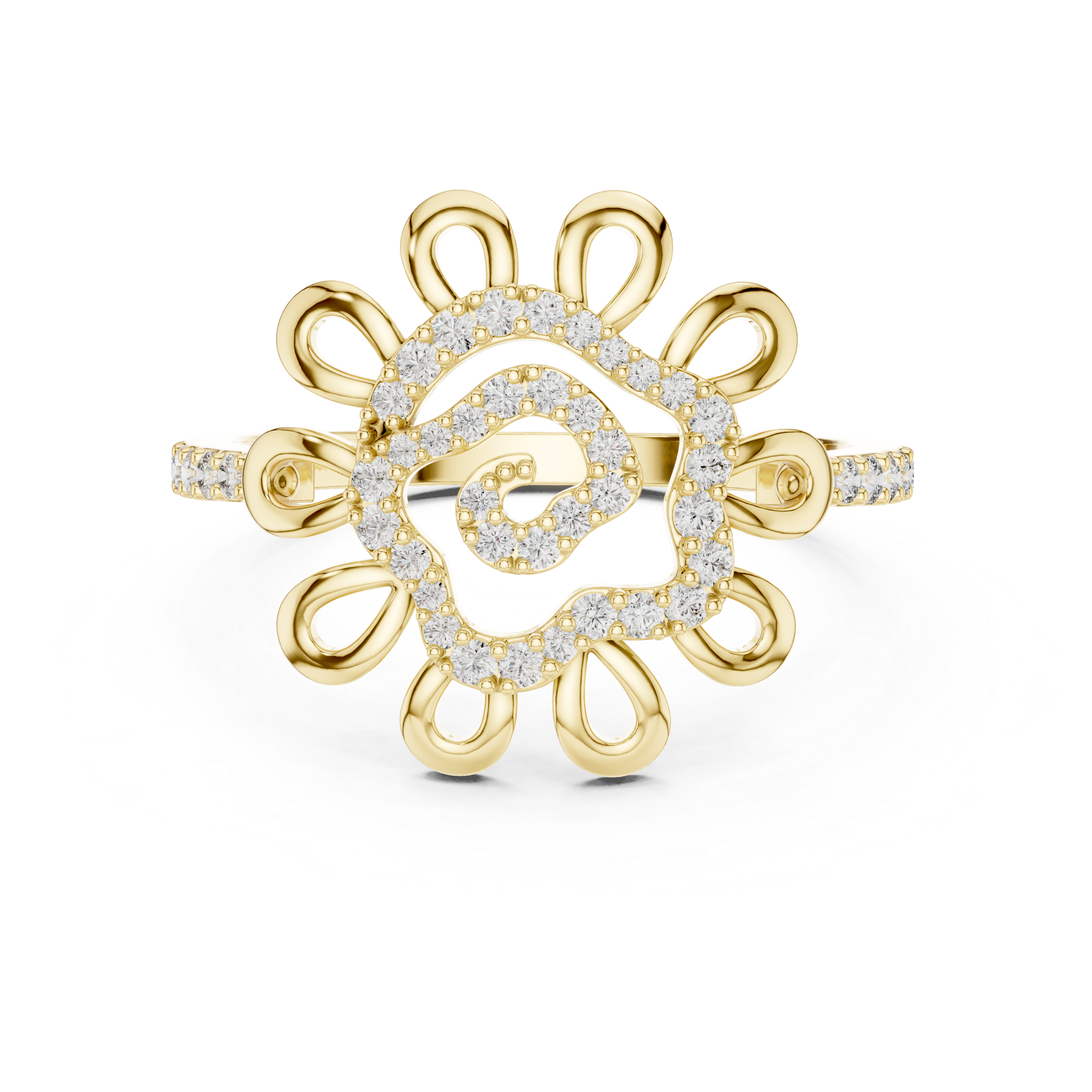 Floral-Inspired Rose Gold Diamond Ring with Intricate Petal Design