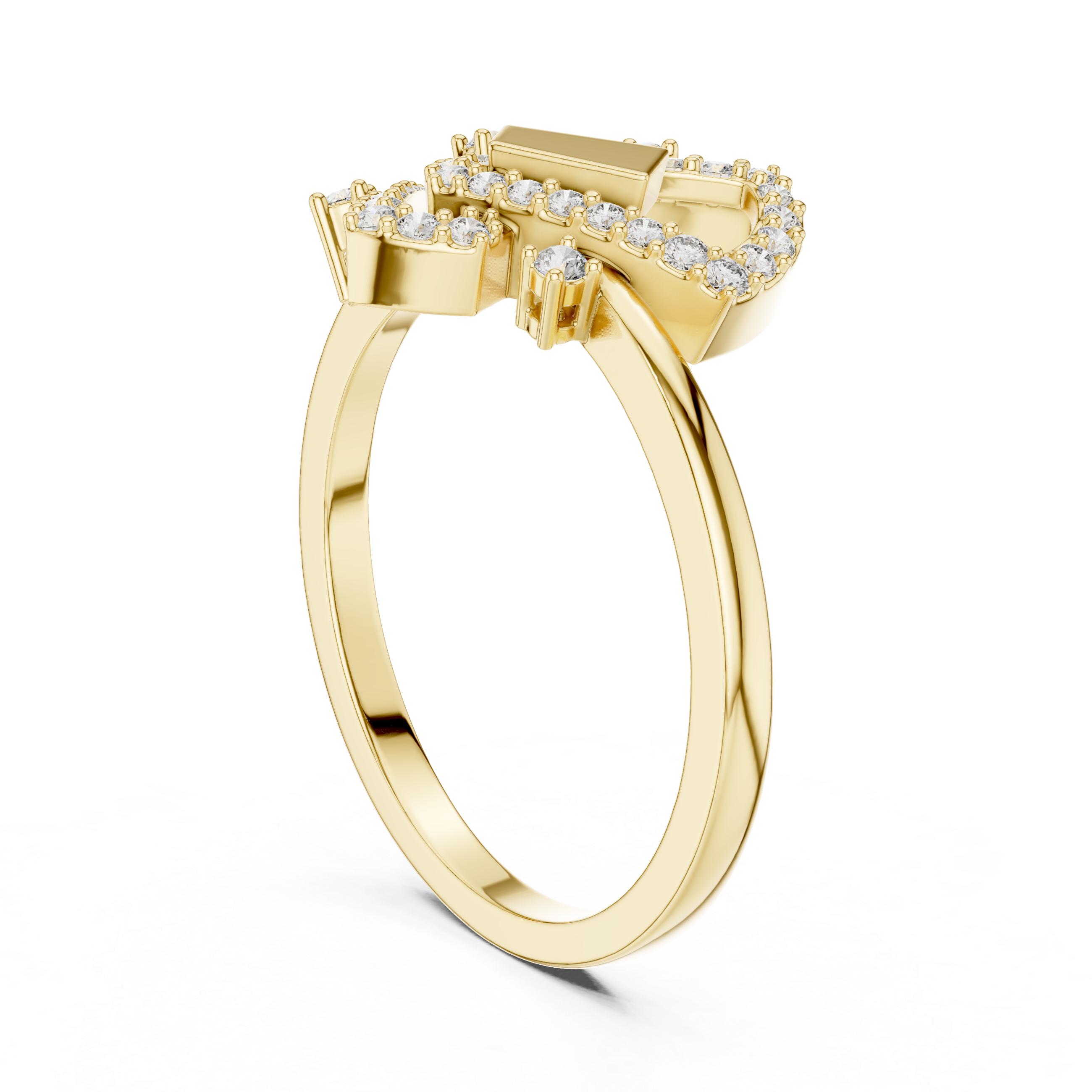 Elegant Yellow Gold Diamond Ring with Geometric Arrowhead Design