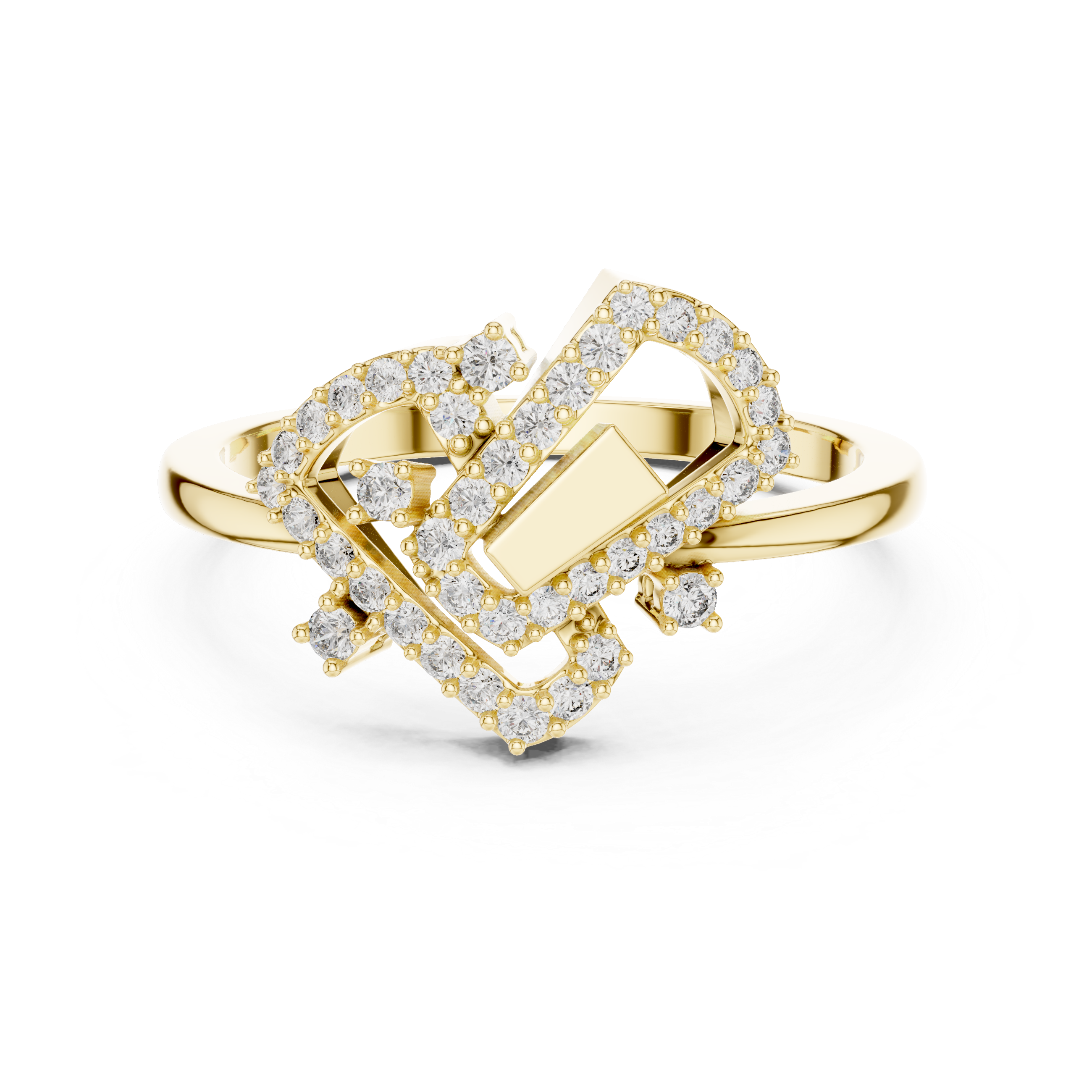 Elegant Yellow Gold Diamond Ring with Geometric Arrowhead Design