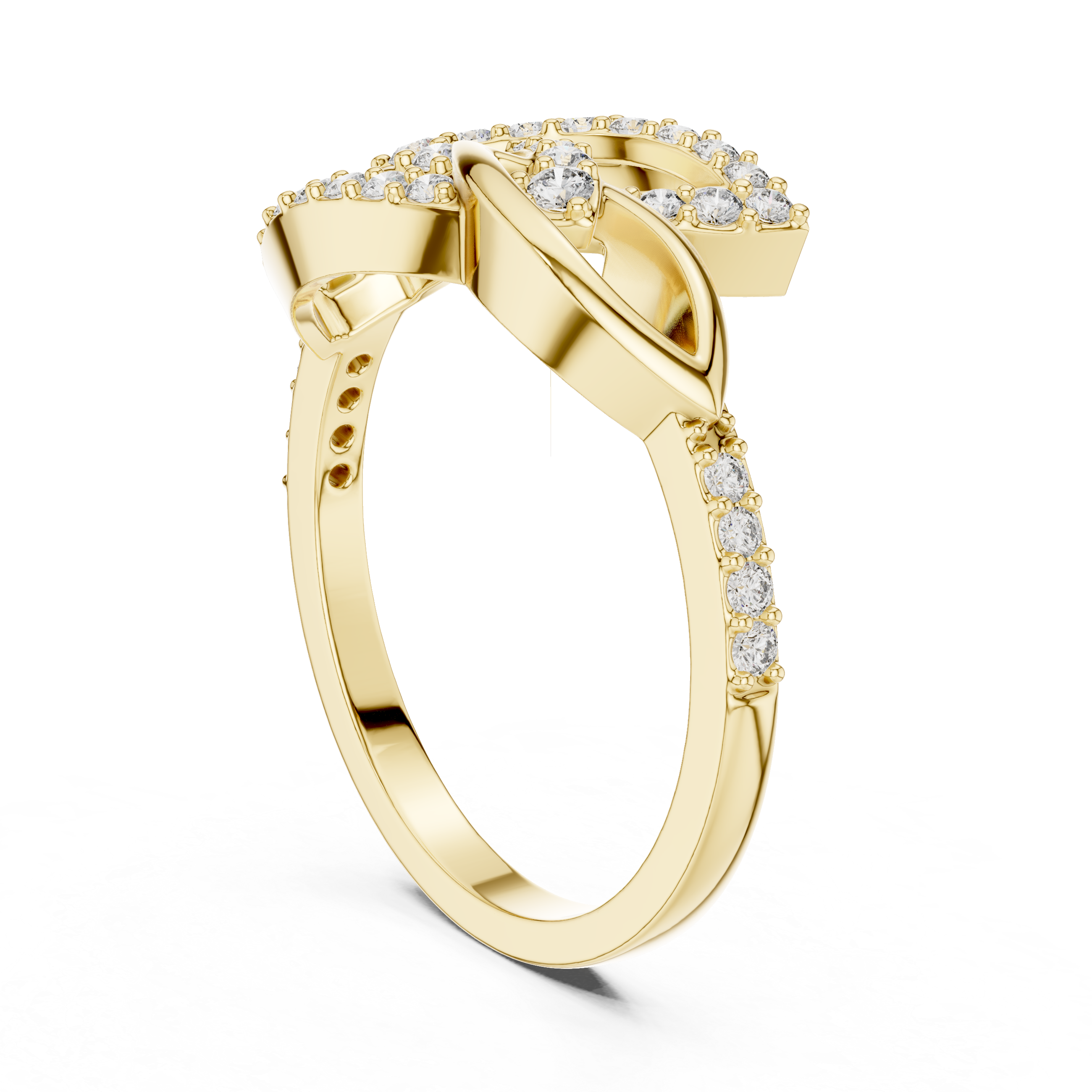 Gold Diamond Ring with Twisted Band Design