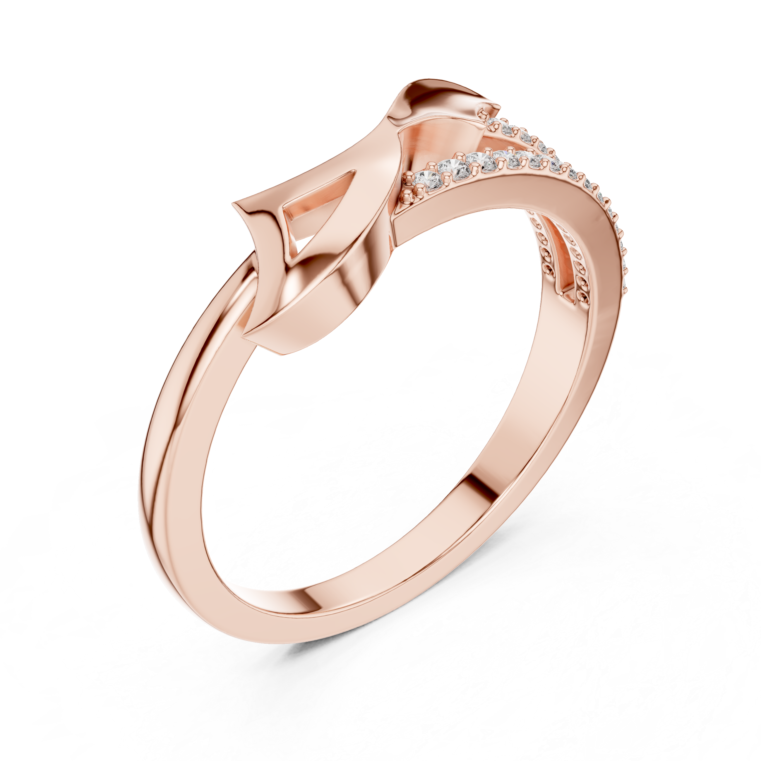 Modern Yellow Gold Ring with Dual Diamond-Studded Bands