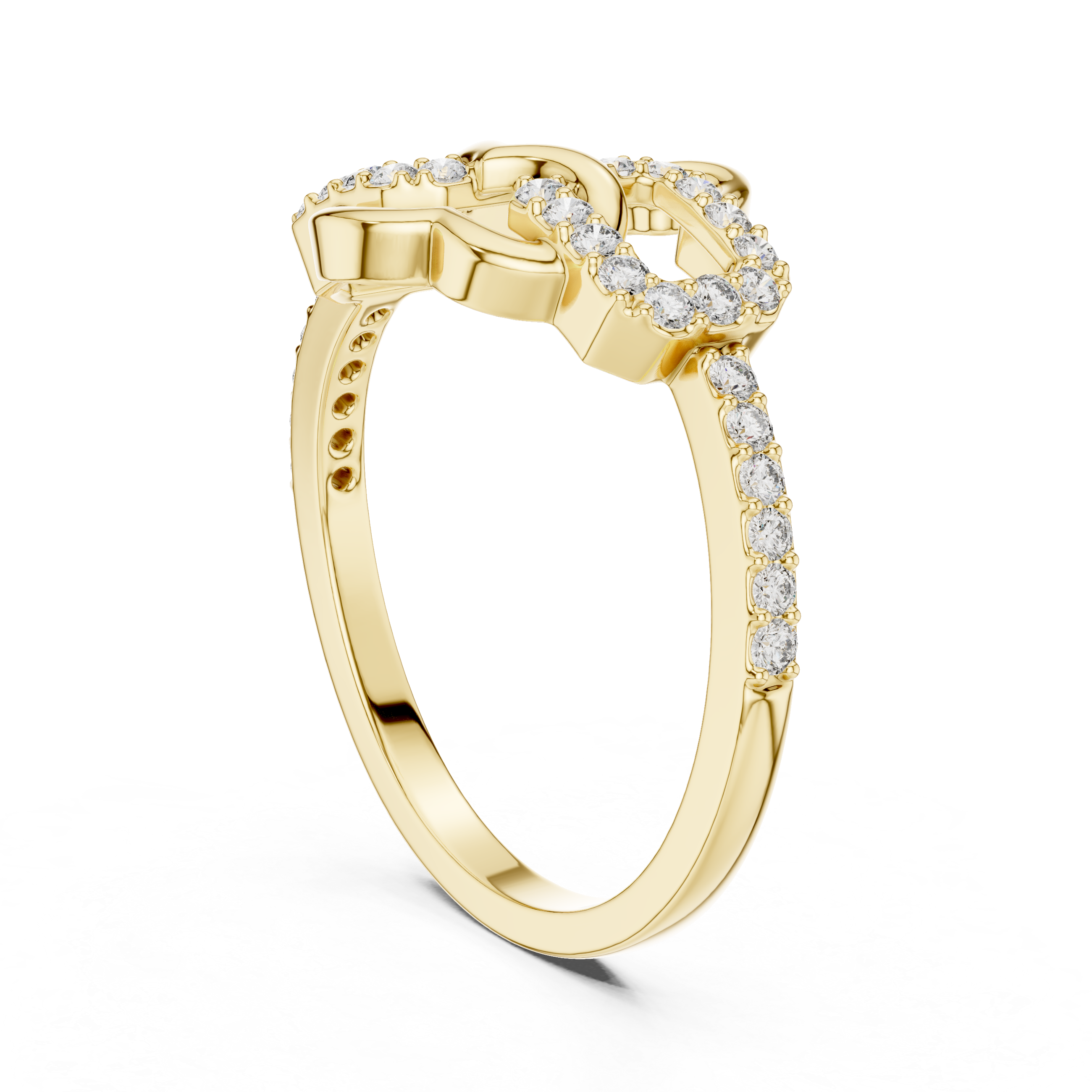 Elegant Yellow Gold Ring with Interlocking Diamond-Accented Loops