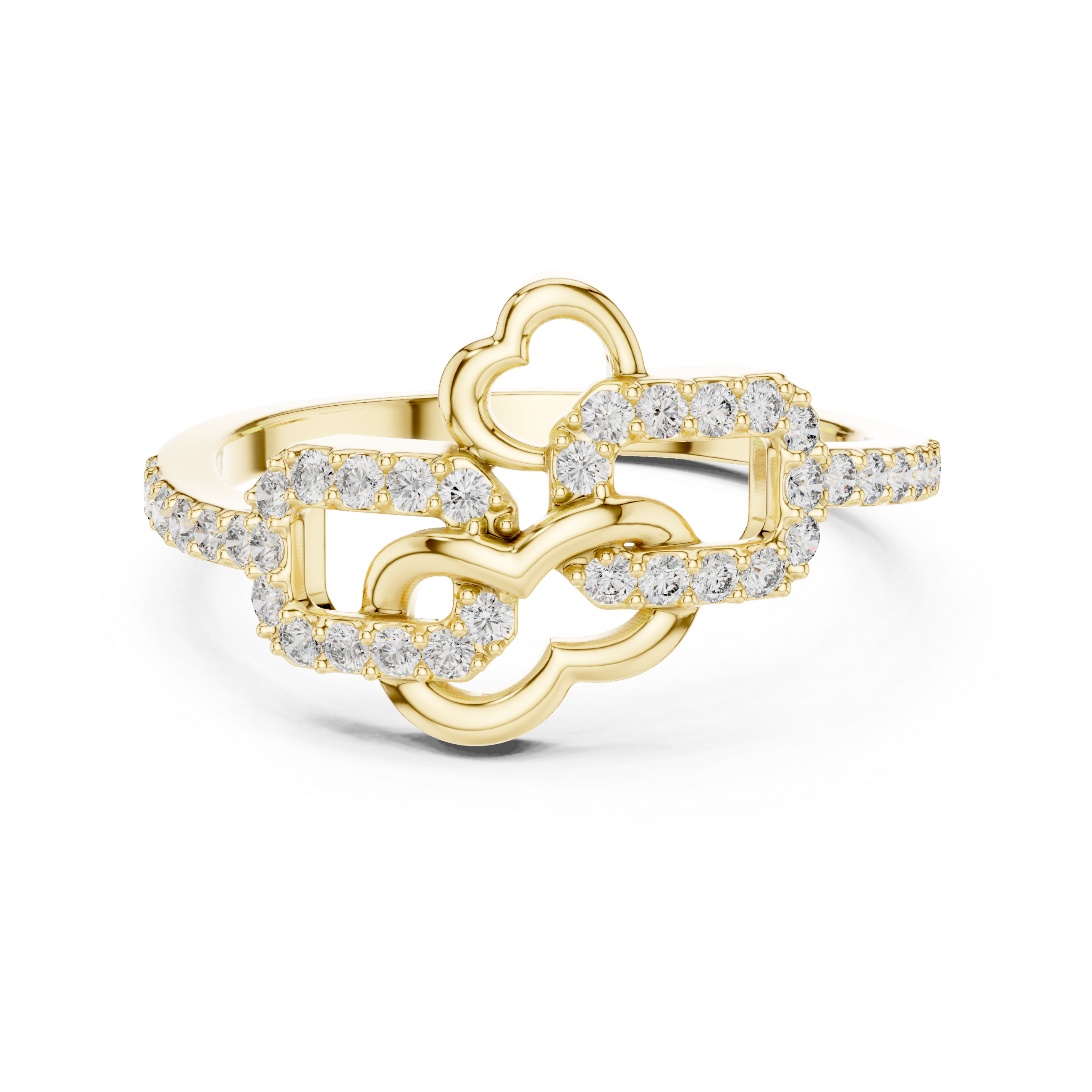 Elegant Yellow Gold Ring with Interlocking Diamond-Accented Loops