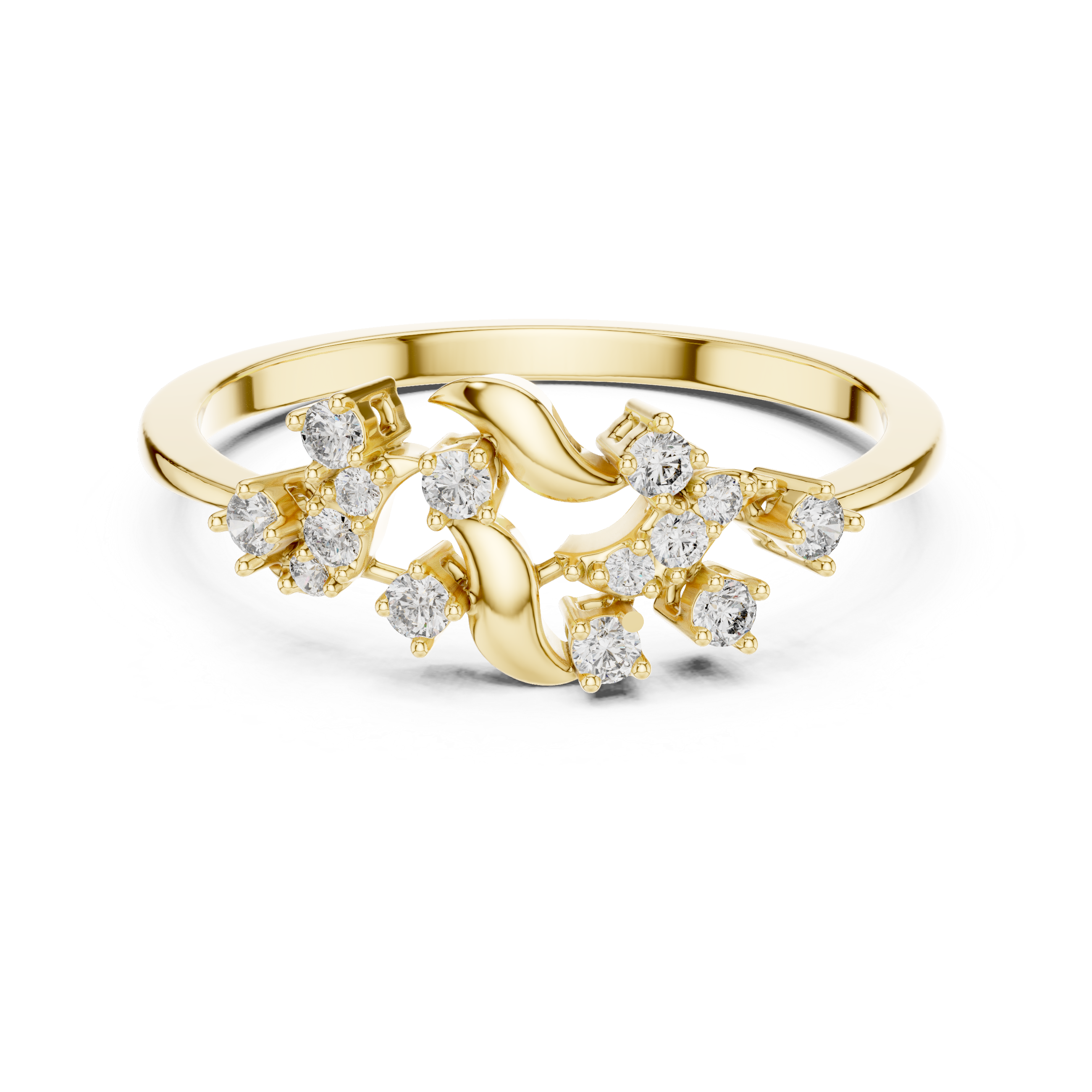Delicate Yellow Gold Ring with Asymmetrical Diamond Clusters