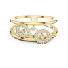 Contemporary Yellow Gold Ring with Split Band and Diamond-Studded Abstract Motif