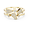 Bold Yellow Gold Ring with Angular Diamond-Encrusted Shapes and Split Shank