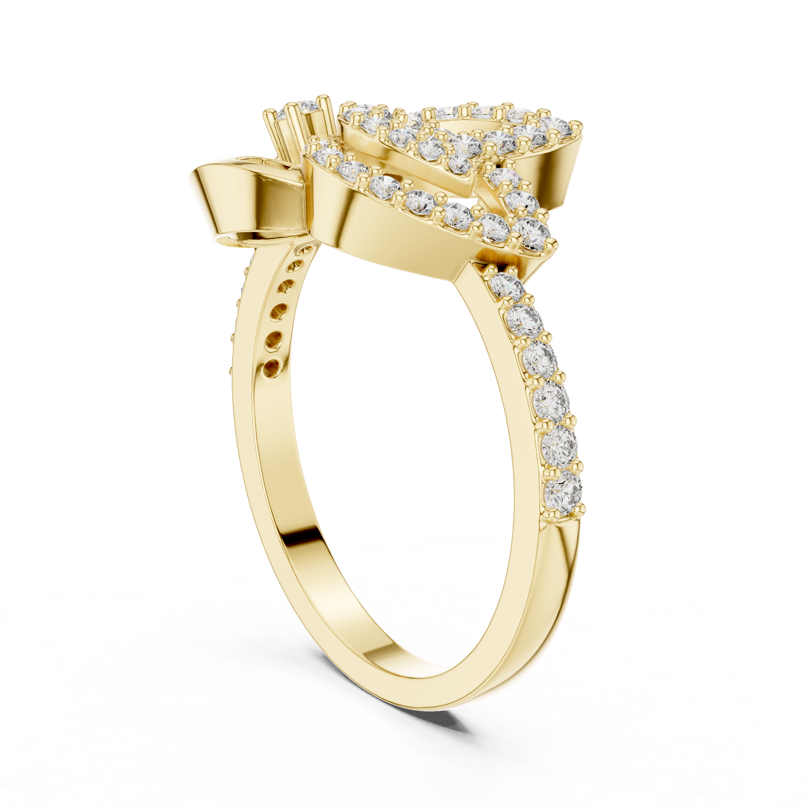 Yellow Gold Ring with Openwork Base and Curved Diamond Accents