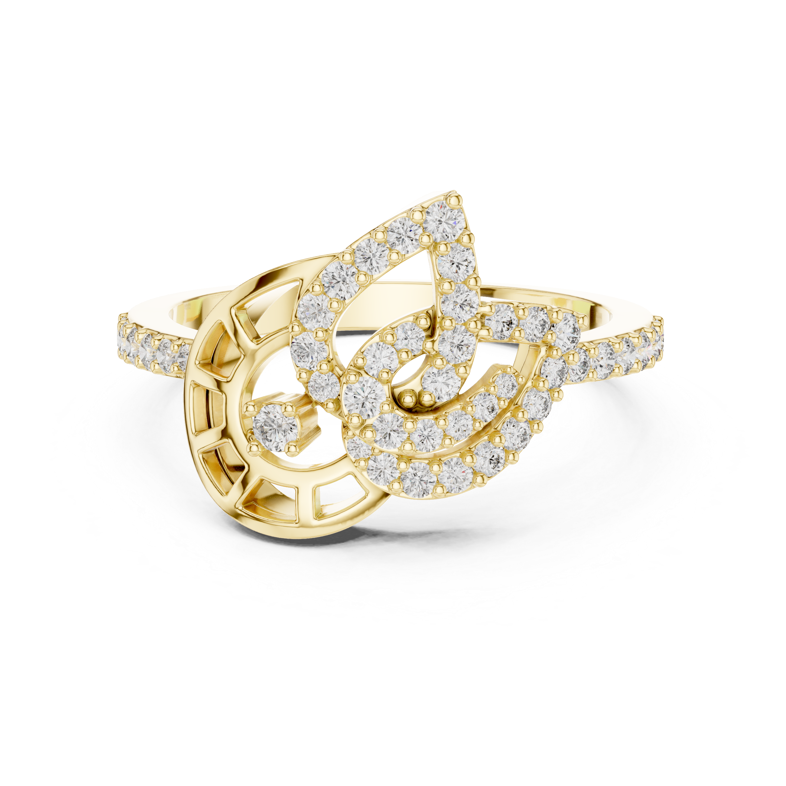 Yellow Gold Ring with Openwork Base and Curved Diamond Accents
