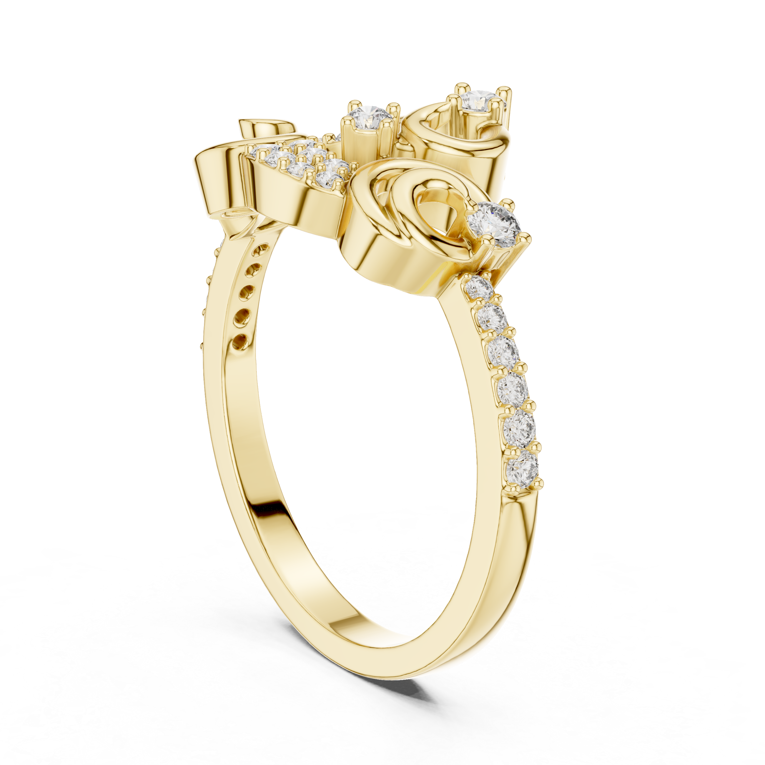 Rose Gold Diamond Floral Swirl Ring