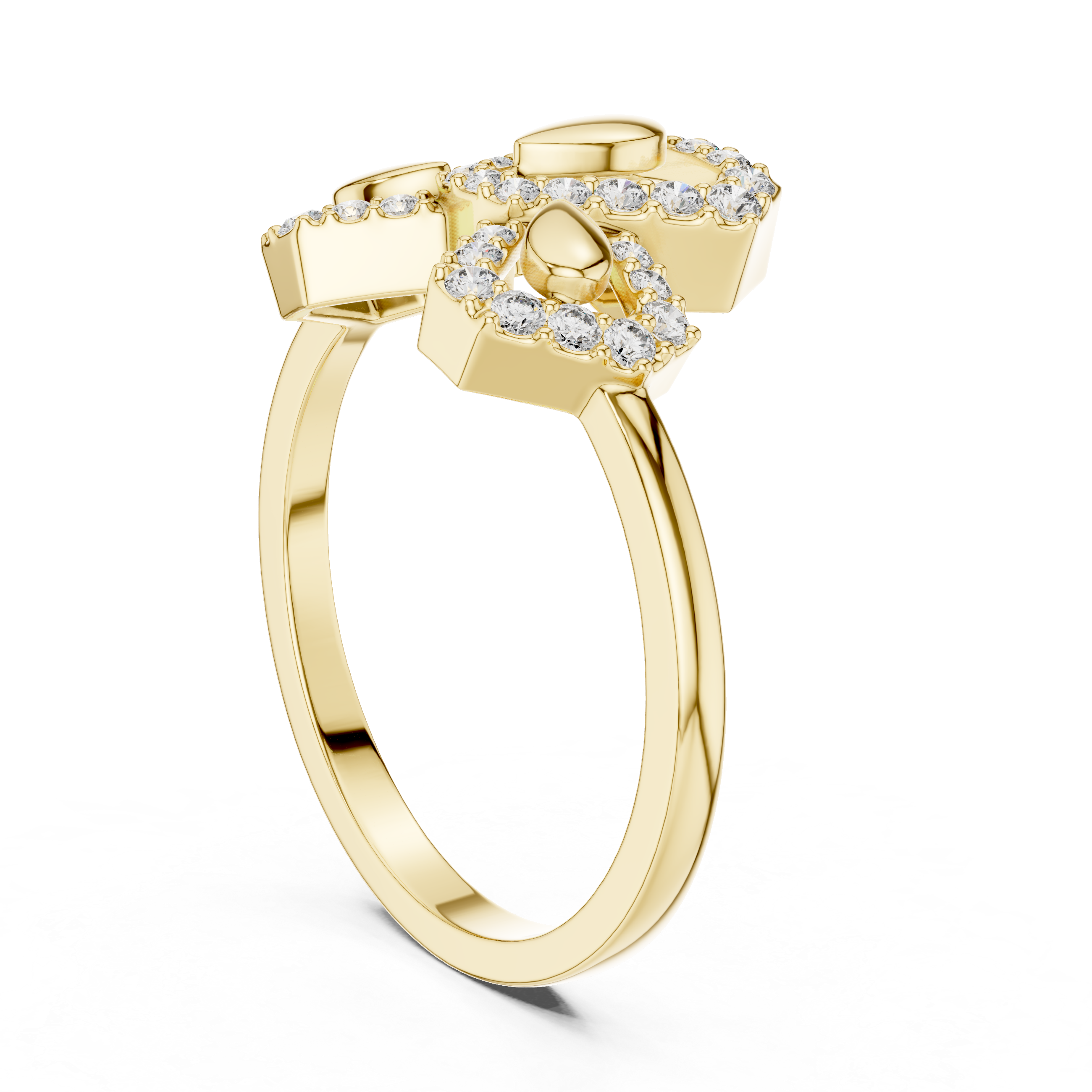Shimmering Diamond Leaf Trio Gold Ring