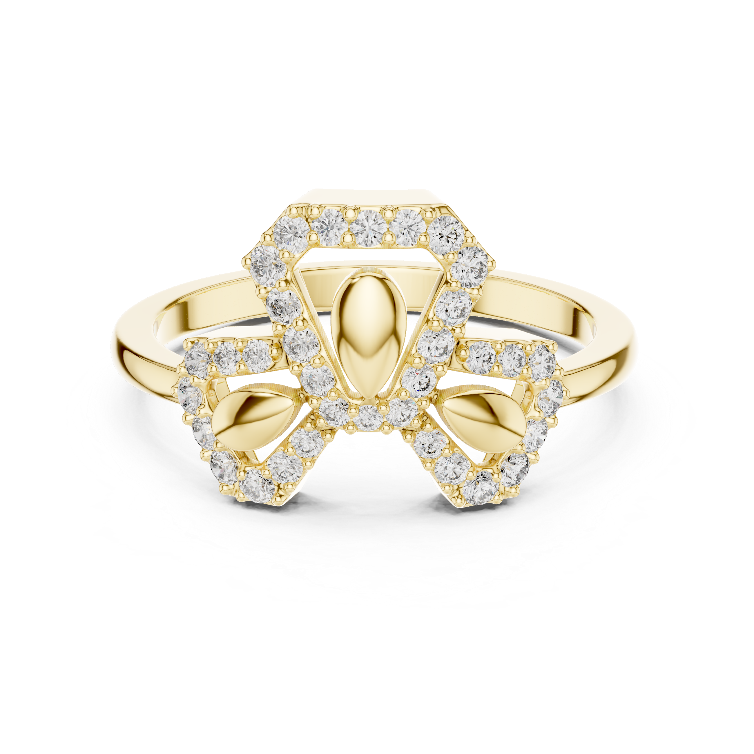 Shimmering Diamond Leaf Trio Gold Ring