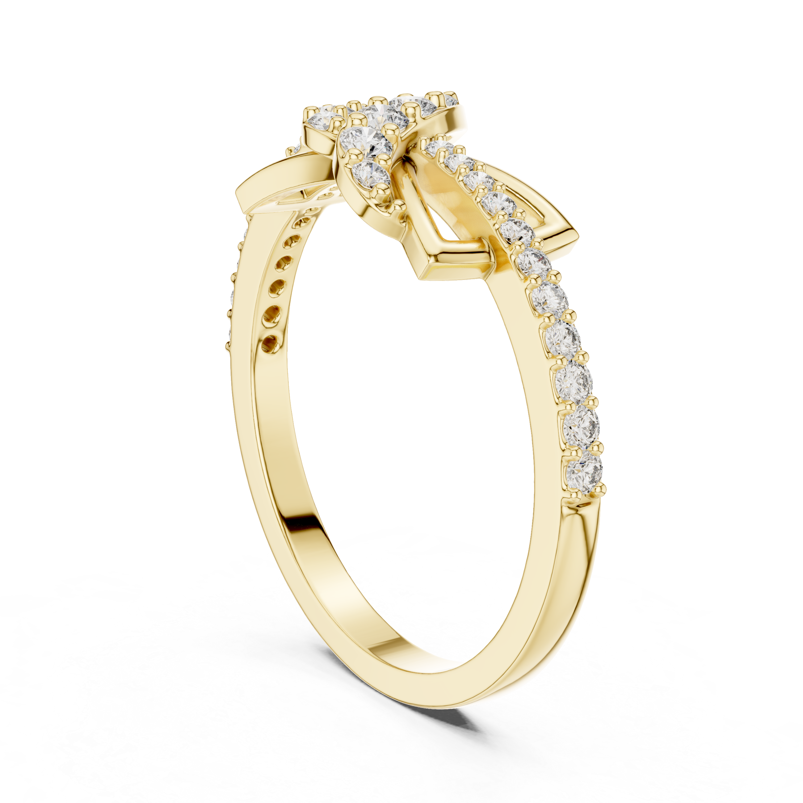 Delicate Diamond-Encrusted Leaf Gold Ring