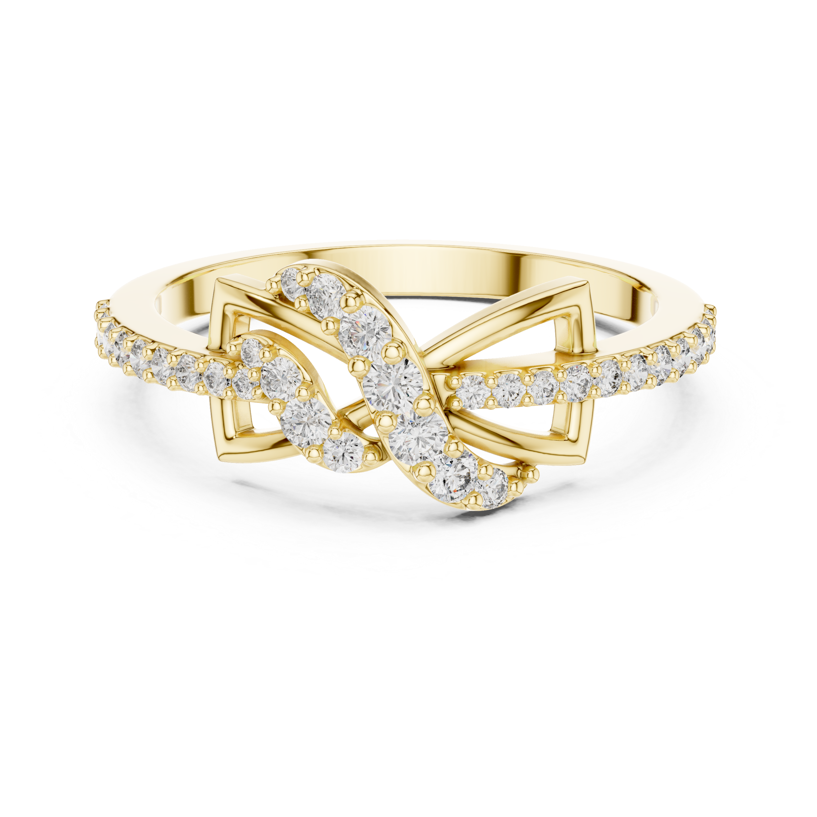 Delicate Diamond-Encrusted Leaf Gold Ring
