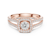 Twin Band Rose Gold Halo Solitaire Ring