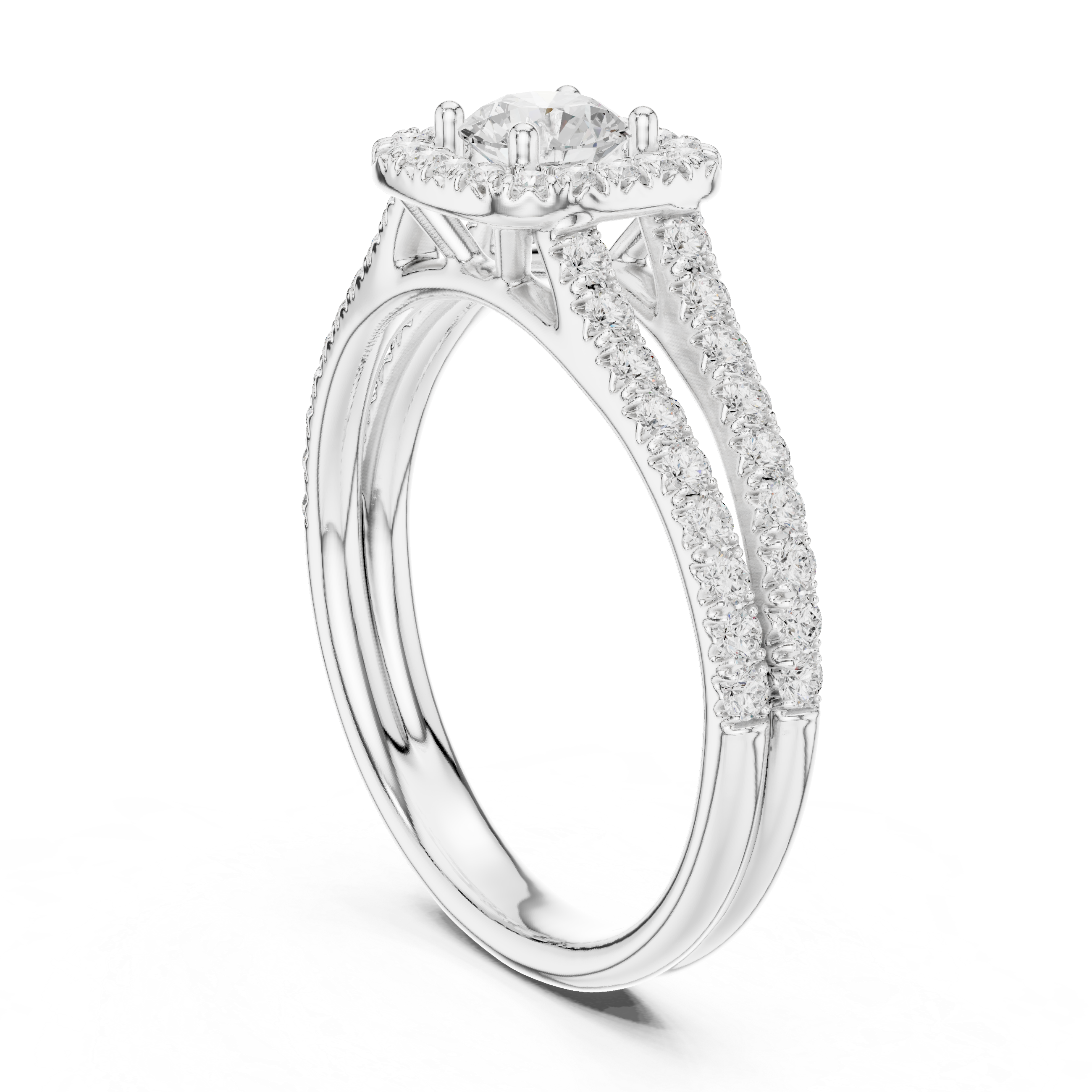 Twin Band Rose Gold Halo Solitaire Ring