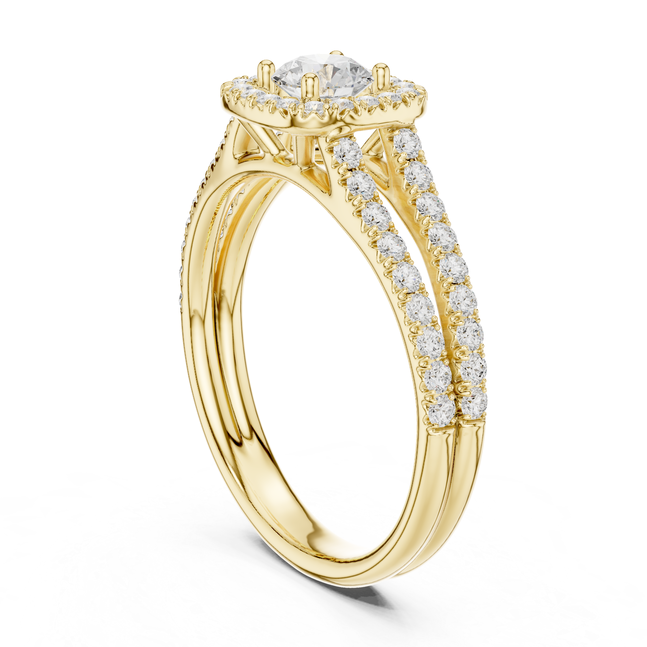 Twin Band Rose Gold Halo Solitaire Ring