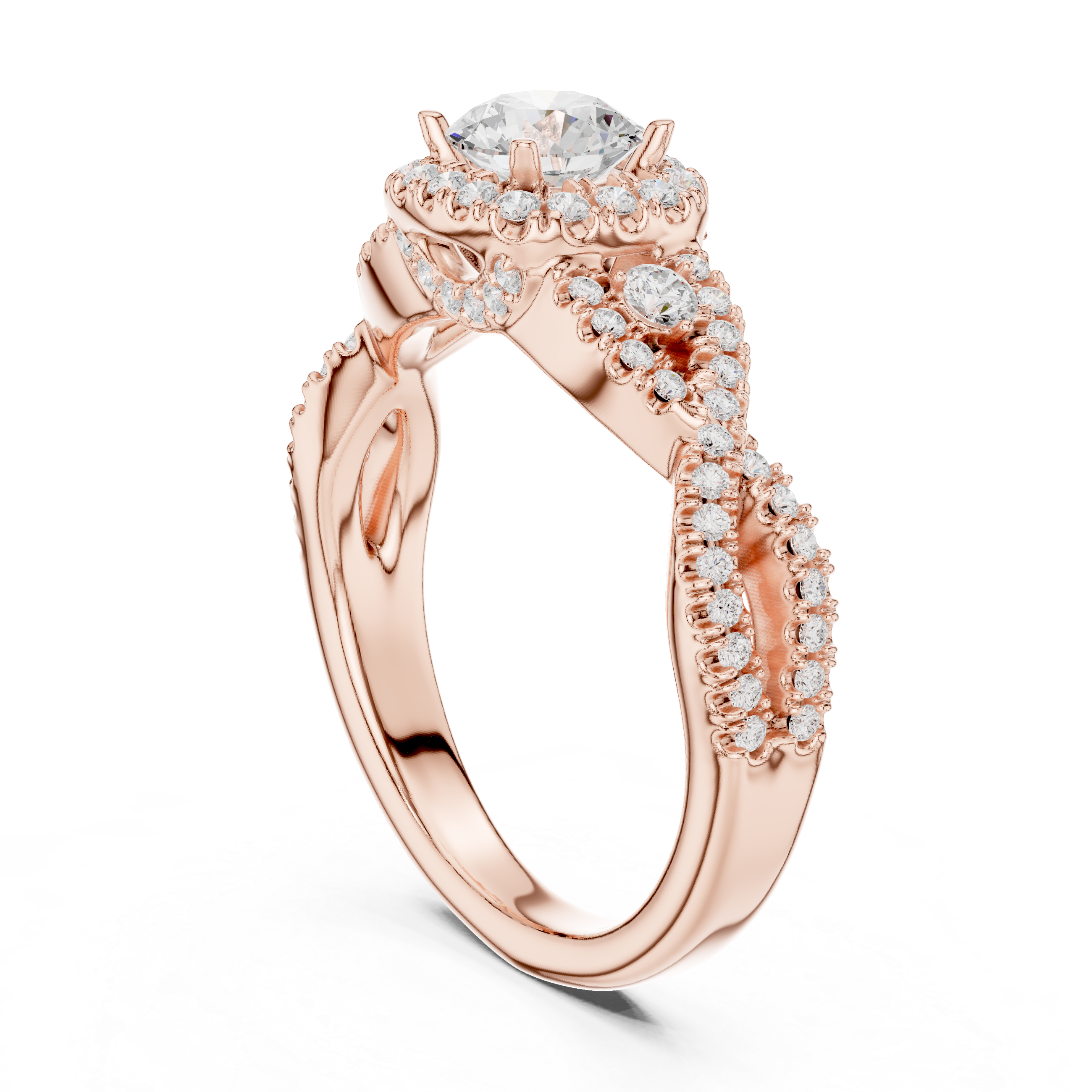 Twisted Halo Engagement Ring with Pav? Diamonds